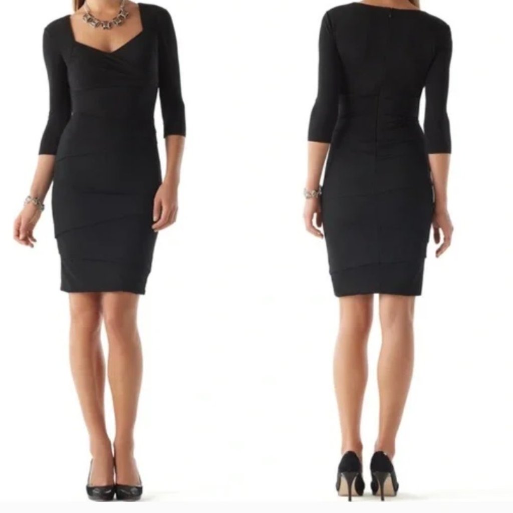 White House Black Market ¾ Sleeve Instantly Slimming *Black* Layered Dress